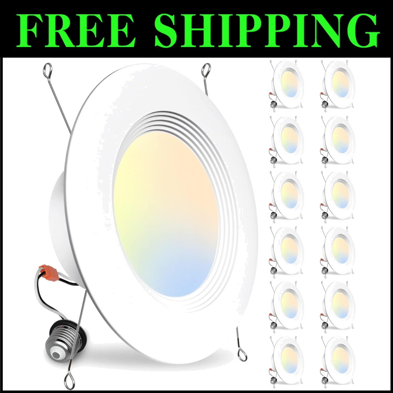 Versatile 12-Pack LED Recessed Light with Adjustable Color Temperature, Dimmable