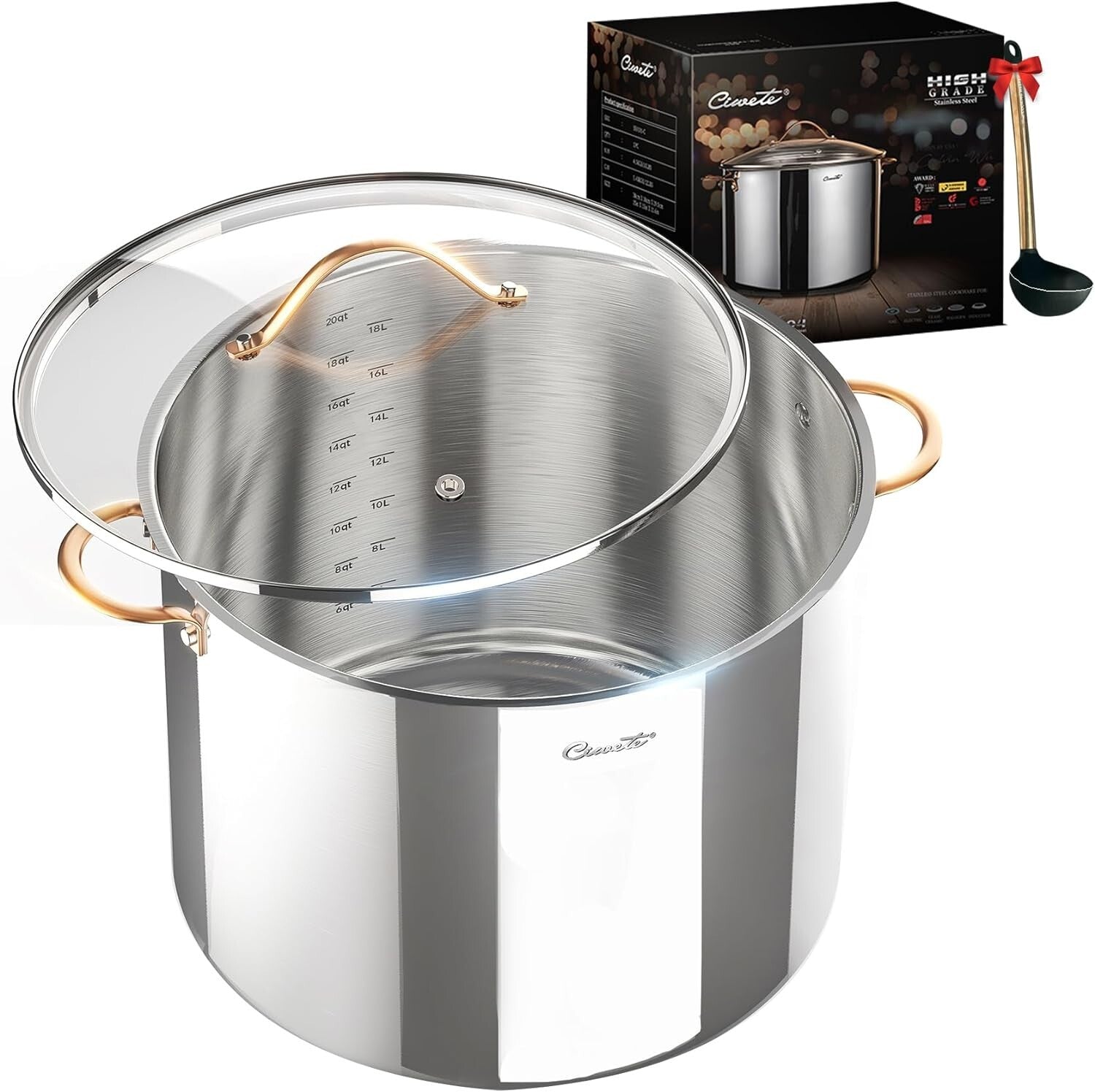 Health-Conscious 20 Qt Stock Pot - Induction Ready with Dishwasher Safe Lid