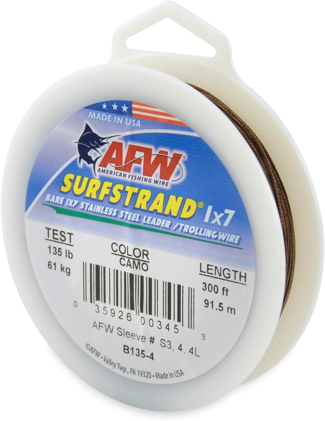 135lb Breaking Strength Camo Leader Wire - 1x7 Stainless Steel, 300ft Option