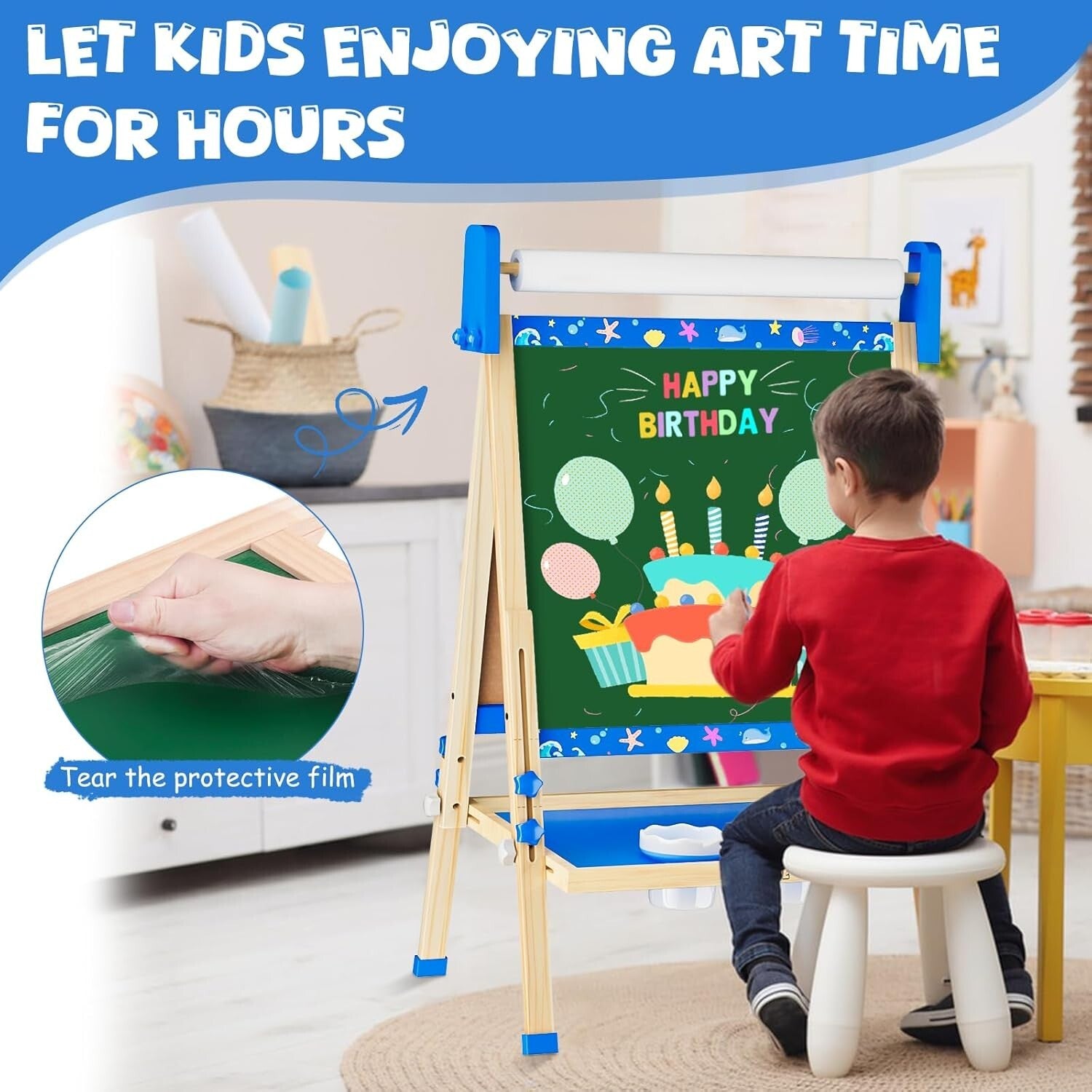 Fun & Sturdy Height-Adjustable Easel - Ideal for Little Artists Aged 4-10
