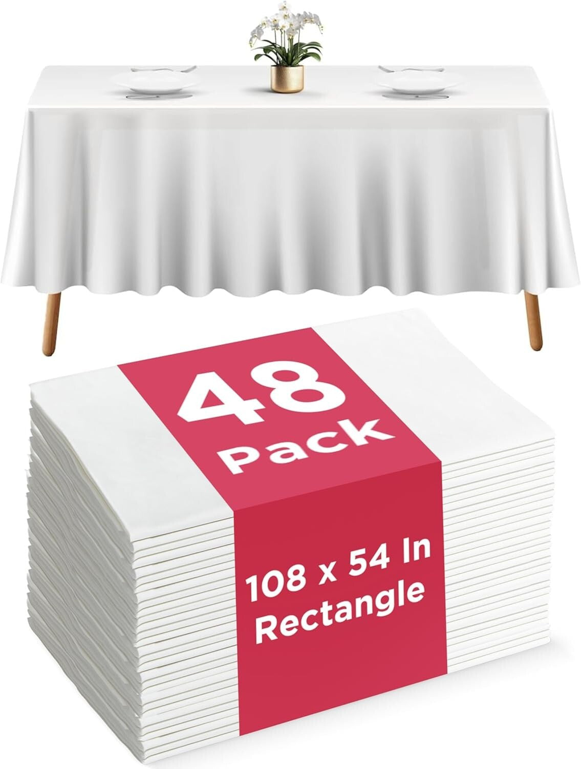 Elegant 48-Piece White Disposable Tablecloths 108x54 for Indoor & Outdoor Events