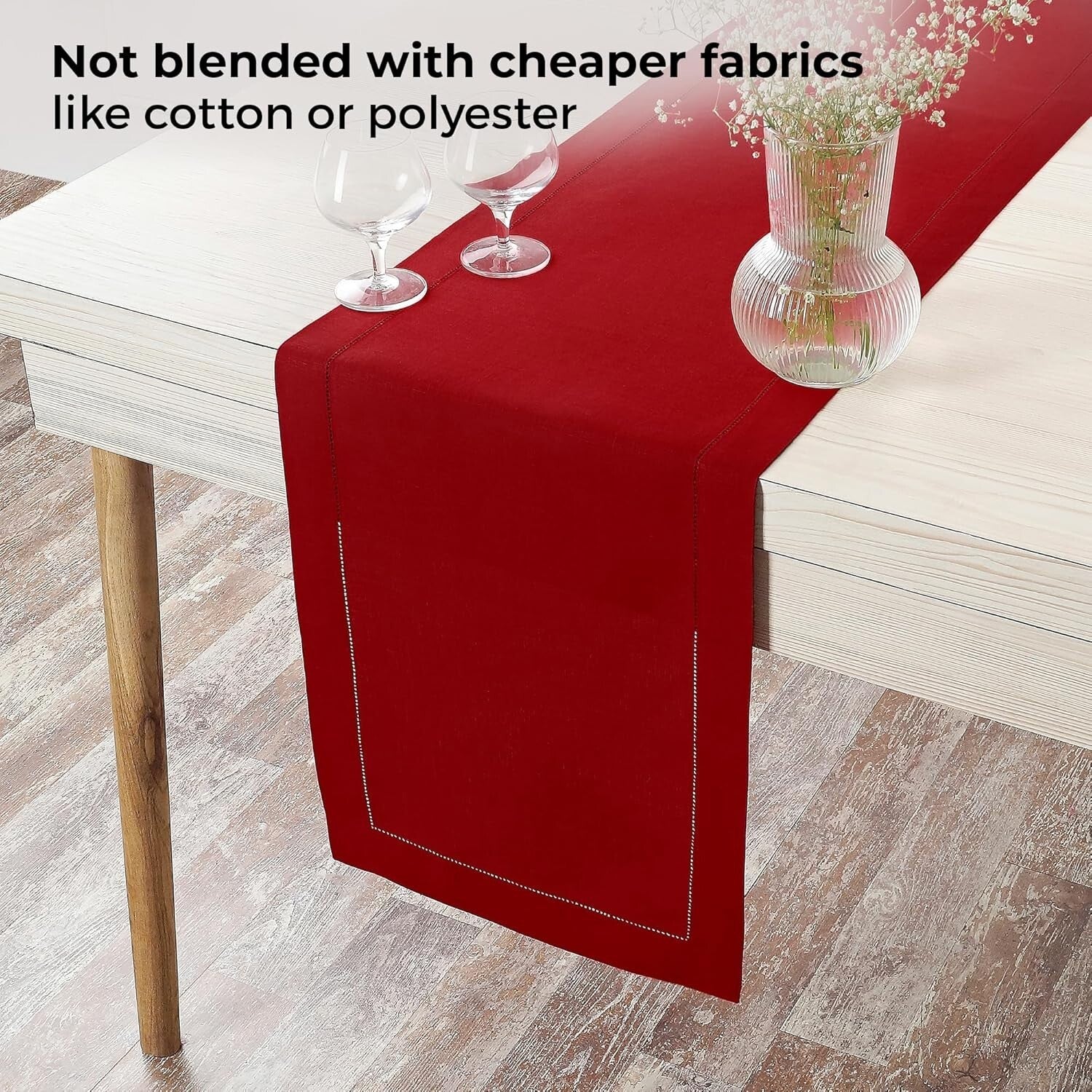 14x120 Inch Luxe Red Linen Table Runner - Classic Hemstitch, Perfect for Easter