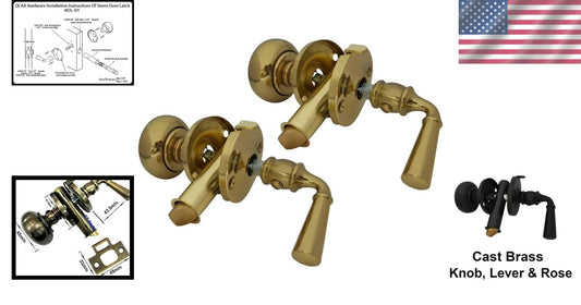 Durable Solid Brass Storm Door Latch - 2 Pack with Easy Install Screws & Knobs