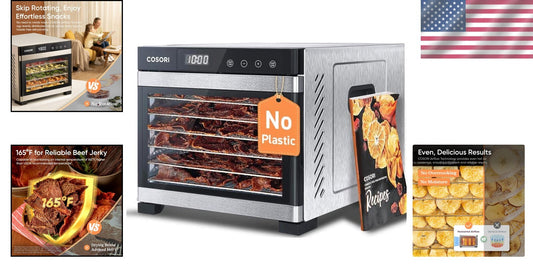 Large Food Dehydrator with 6 Stainless Steel Trays - 600W Power & 6.5 ft Space