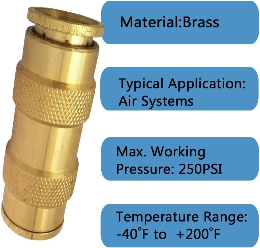 3/4 Inch Brass Push Connect Fittings - Complete 5-Piece Set for Pneumatics