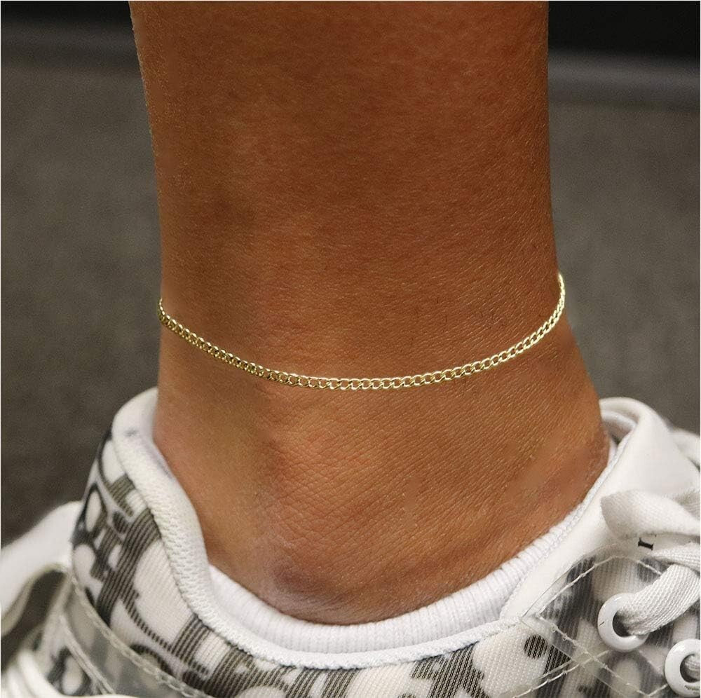 Elegant 14K Gold Anklet - 10 Inch Flat Mariner Chain for Classy Women