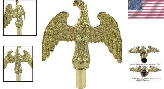 Durable Aluminum Gold Eagle Flagpole Topper - 7.5-Inch with Removable Adapter