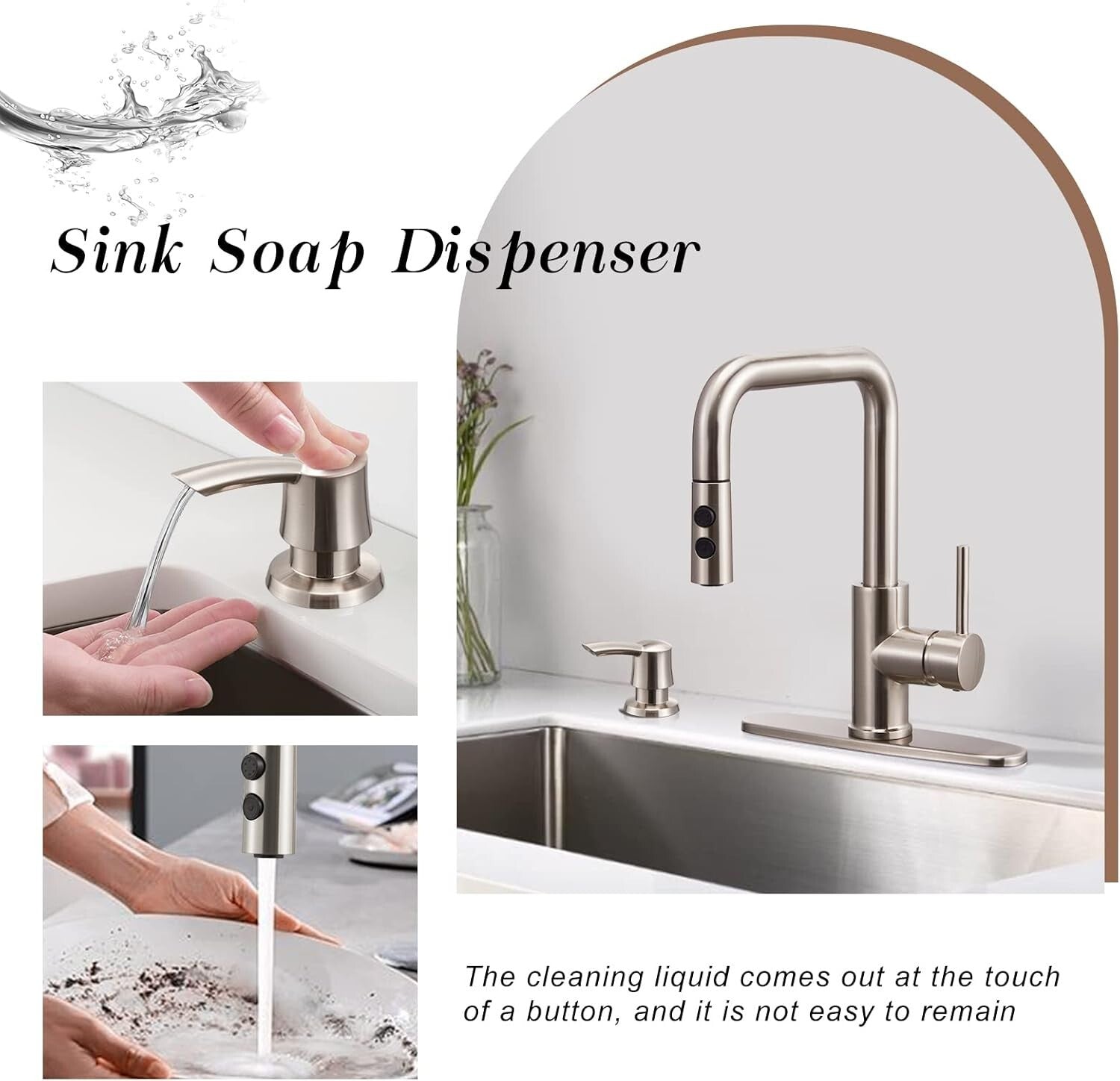 Eco-Friendly Kitchen Sink Faucet with Pull Out Sprayer & Stylish Soap Dispenser