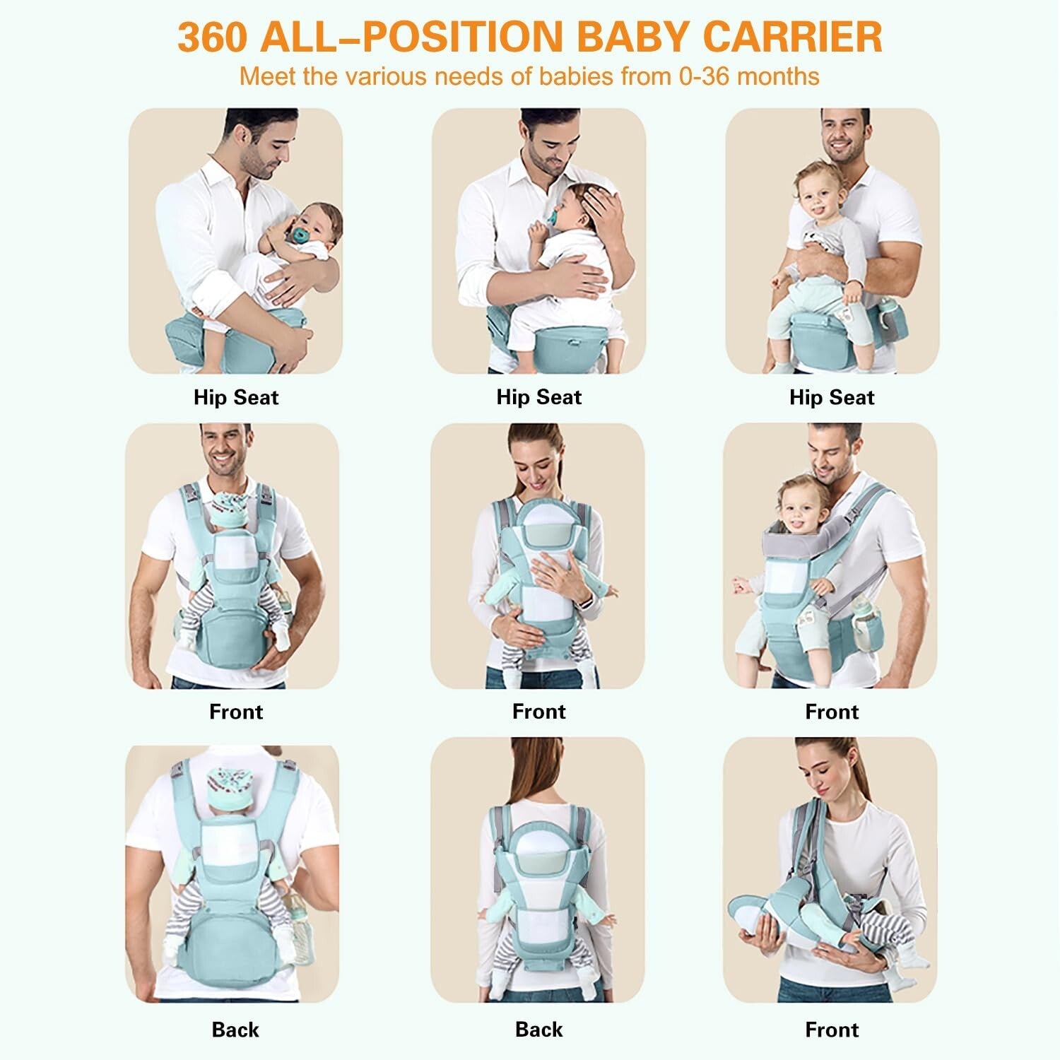 6-in-1 Ergonomic Baby Carrier with Hip Seat - Perfect for Newborns to Toddlers