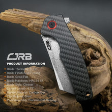 Load image into Gallery viewer, Stylish Rose Damascus Folding Knife with Cleaver Blade and Carbon Fiber Grip