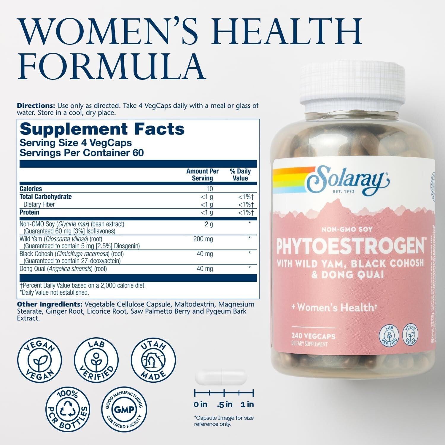 240 Count Women’s Estrogen Balance Pills - Wild Yam, Black Cohosh & Dong Quai