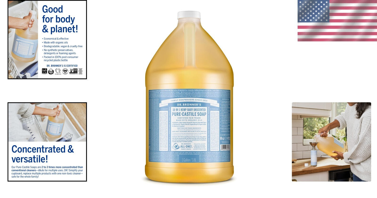 Biodegradable 1 Gallon Vegan Castile Soap - Unscented, Eco-Friendly & Versatile