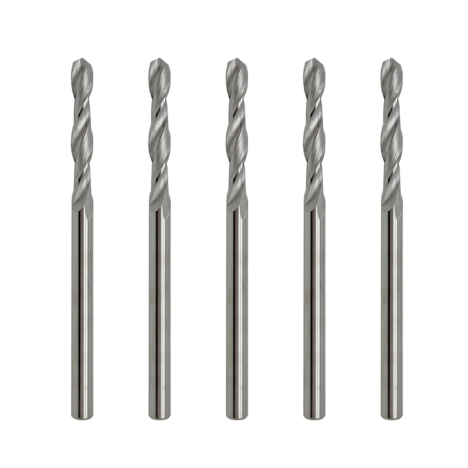 Durable 1/8" Solid Carbide Drill Bits with Straight Shank - 5-Piece Collection