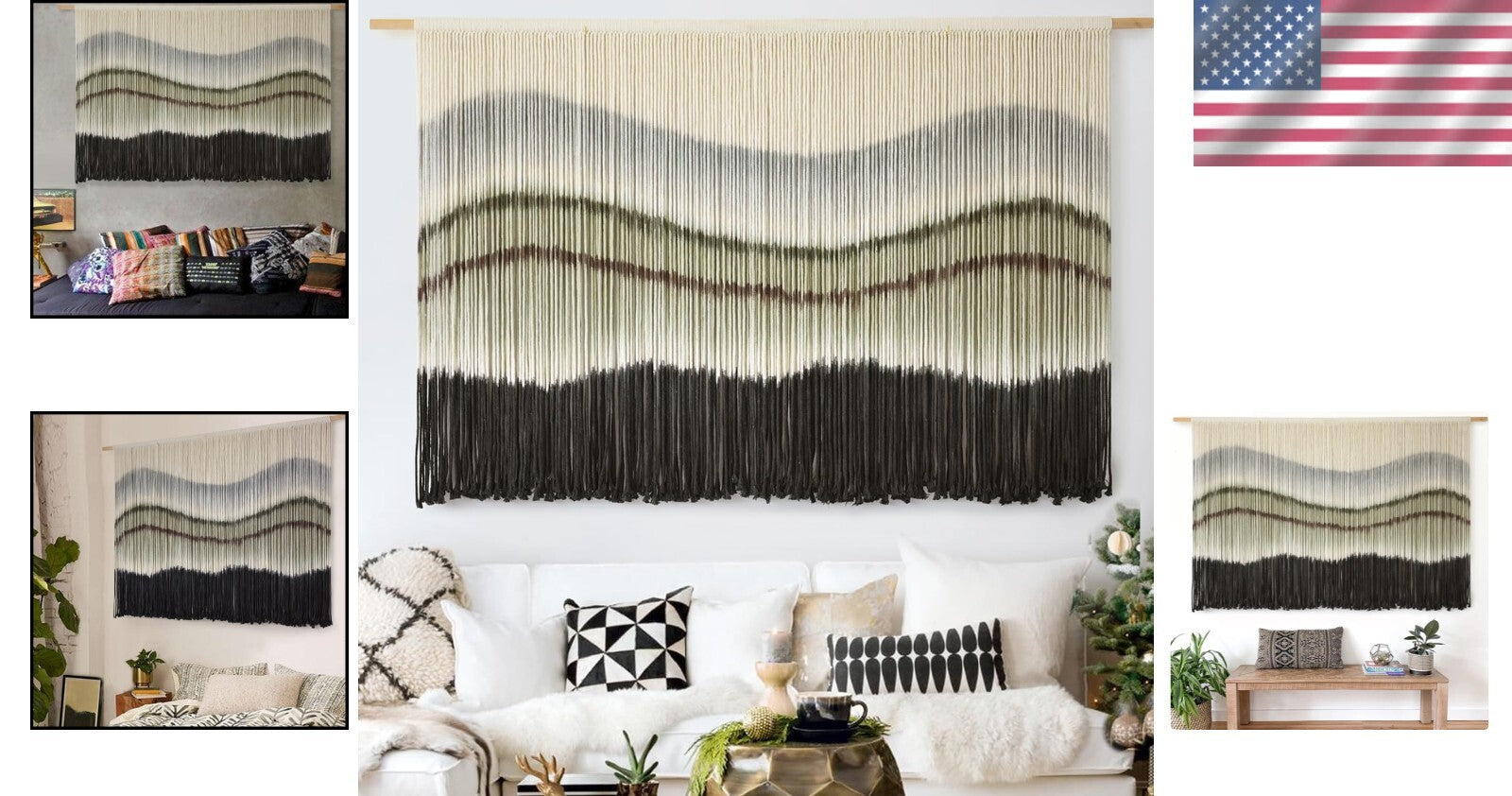 Handmade Macrame Wall Hanging 57"Wx35"L with Easy Mounting Hooks - Boho Charm