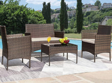 Load image into Gallery viewer, Elegant Brown and Beige Patio Furniture Set - Loveseat, Chairs &amp; Table Included