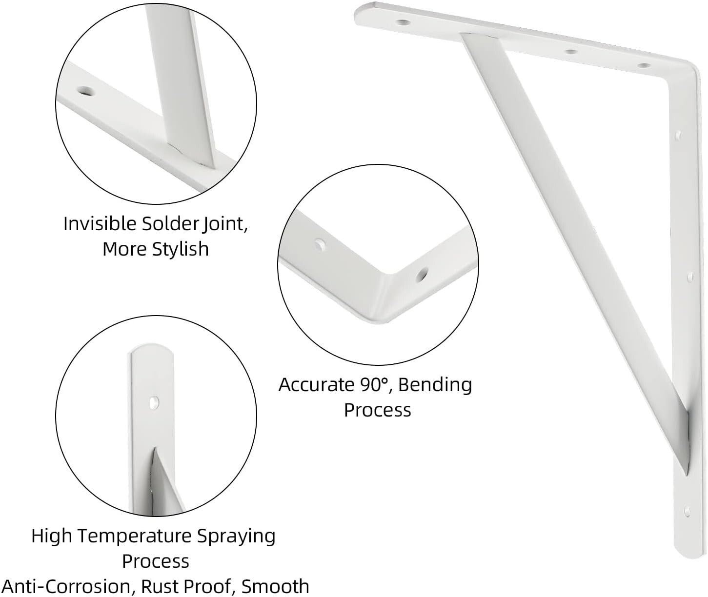 Heavy-Duty 12x8 Shelf Brackets - 600lb Capacity, 10-Pack White Metal Supports