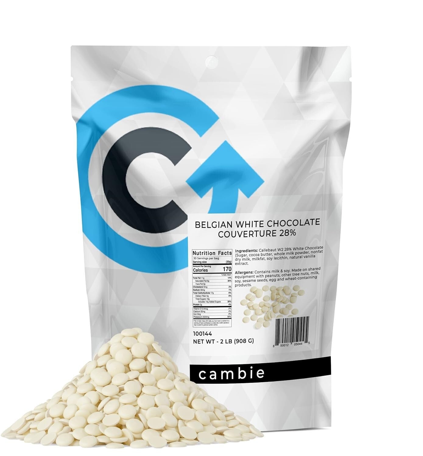 Premium 2 lb Belgian White Chocolate Couverture - Ideal for Molding & Ganaches