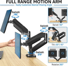 Load image into Gallery viewer, Height Adjustable Dual Monitor Arm with C-Clamp &amp; Grommet Base - Black, Max 32"