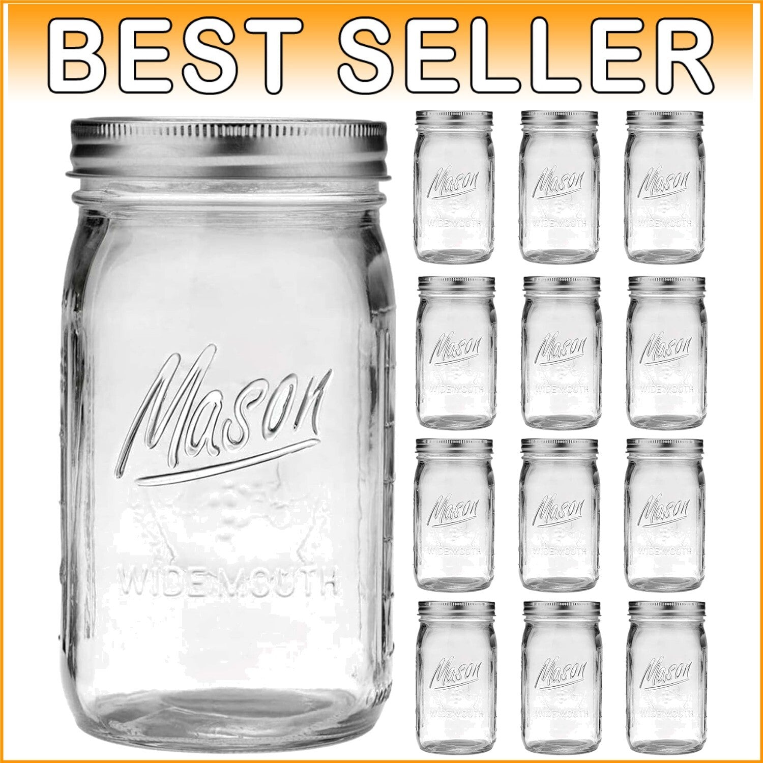 Durable Wide Mouth 32 oz Mason Jars - 12 Pack, Microwave & Dishwasher Safe