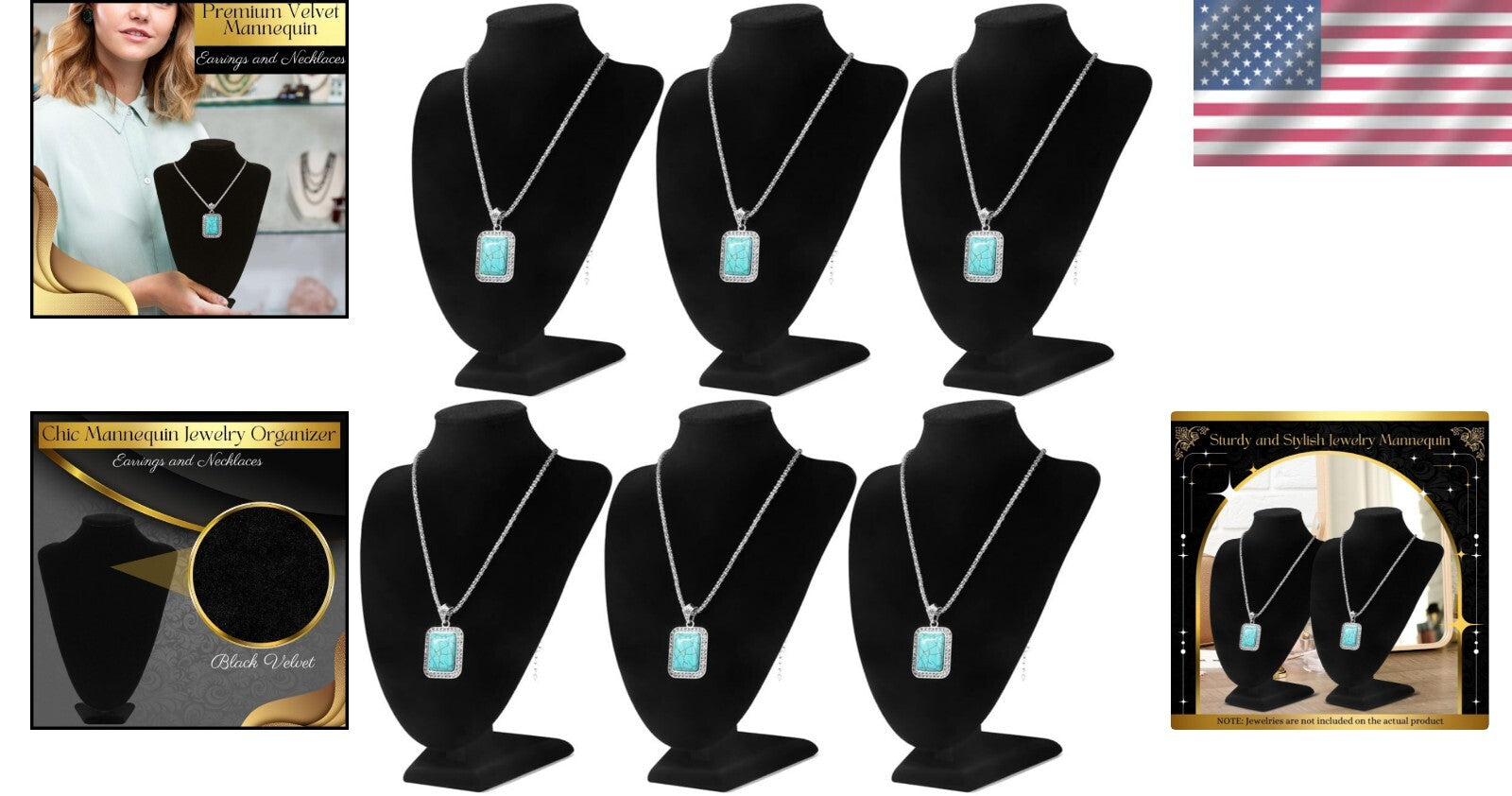 Elegant Black Velvet Necklace Bust Display Stand - 10 Inch, 6 Pack for Boutique