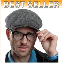 Load image into Gallery viewer, Authentic Irish Newsboy Cap - 100% Wool Herringbone Flat Cap for Men &amp; Women