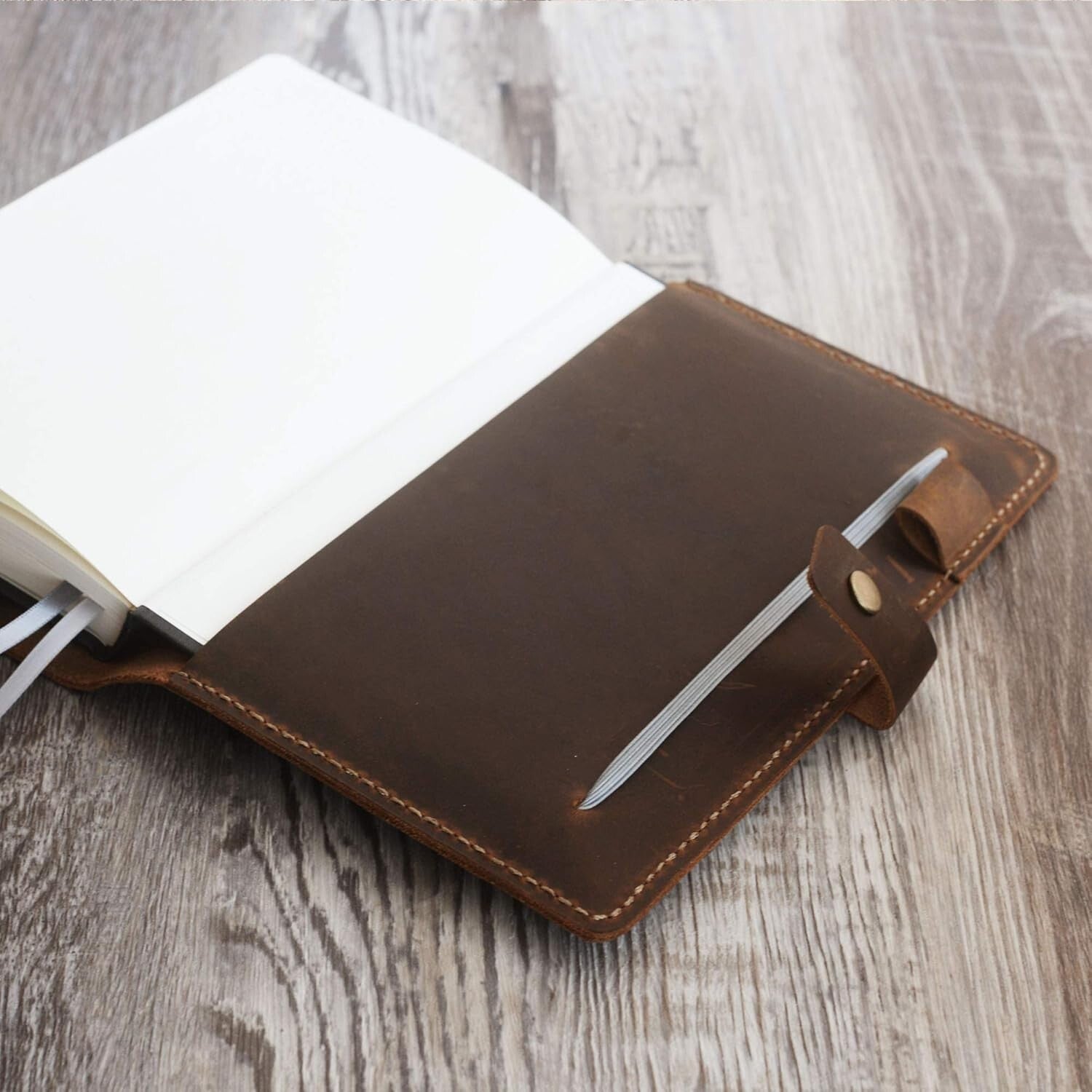 Elegant 5 x 8.25" Leather Portfolio Cover for Moleskine Journals - Aged Finish
