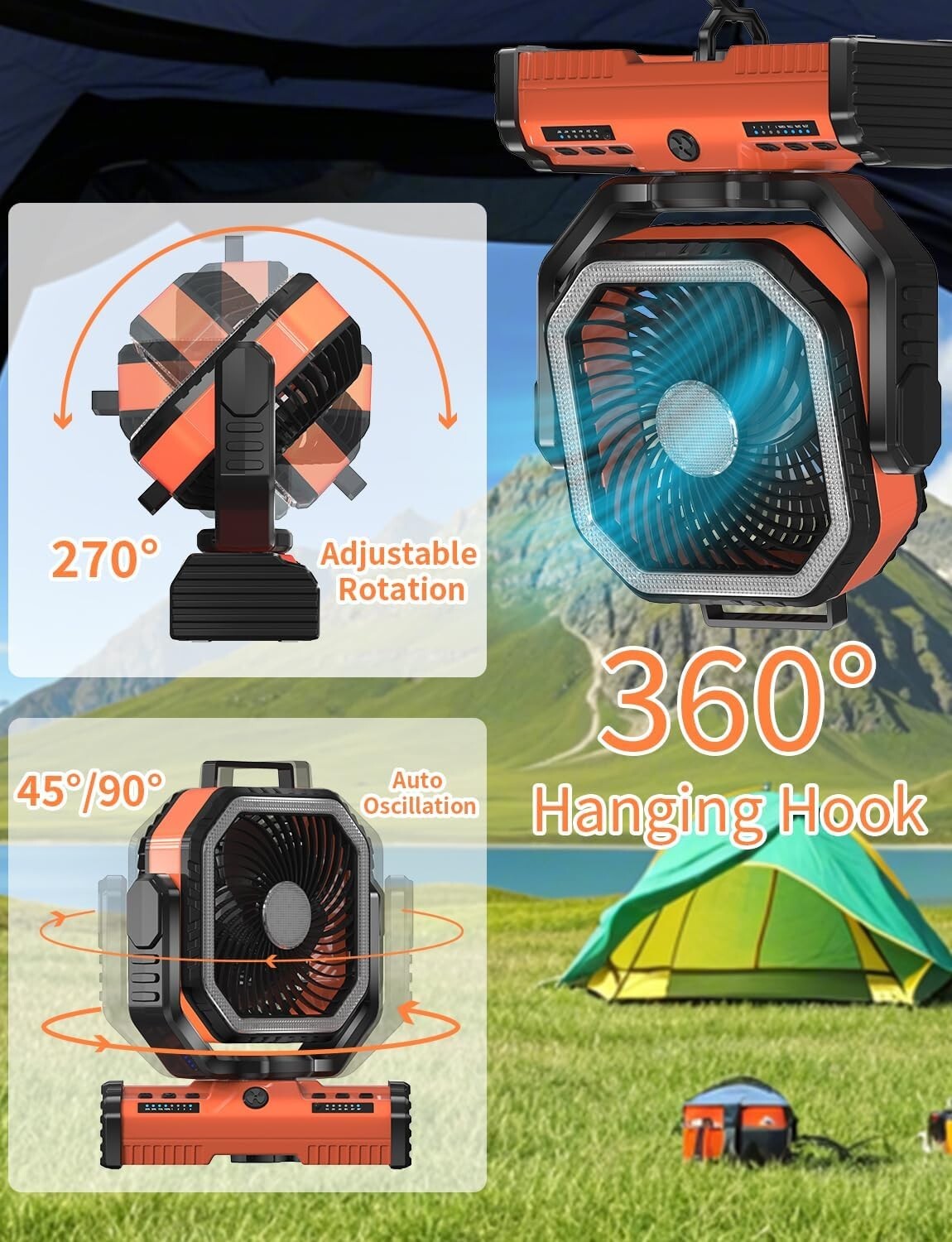 Multi-Function Camping Fan & LED Lantern - 40000mAh Rechargeable with SOS Light
