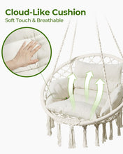 Load image into Gallery viewer, Versatile Macrame Hanging Chair with Adjustable Cushion – 330lbs Capacity, Beige