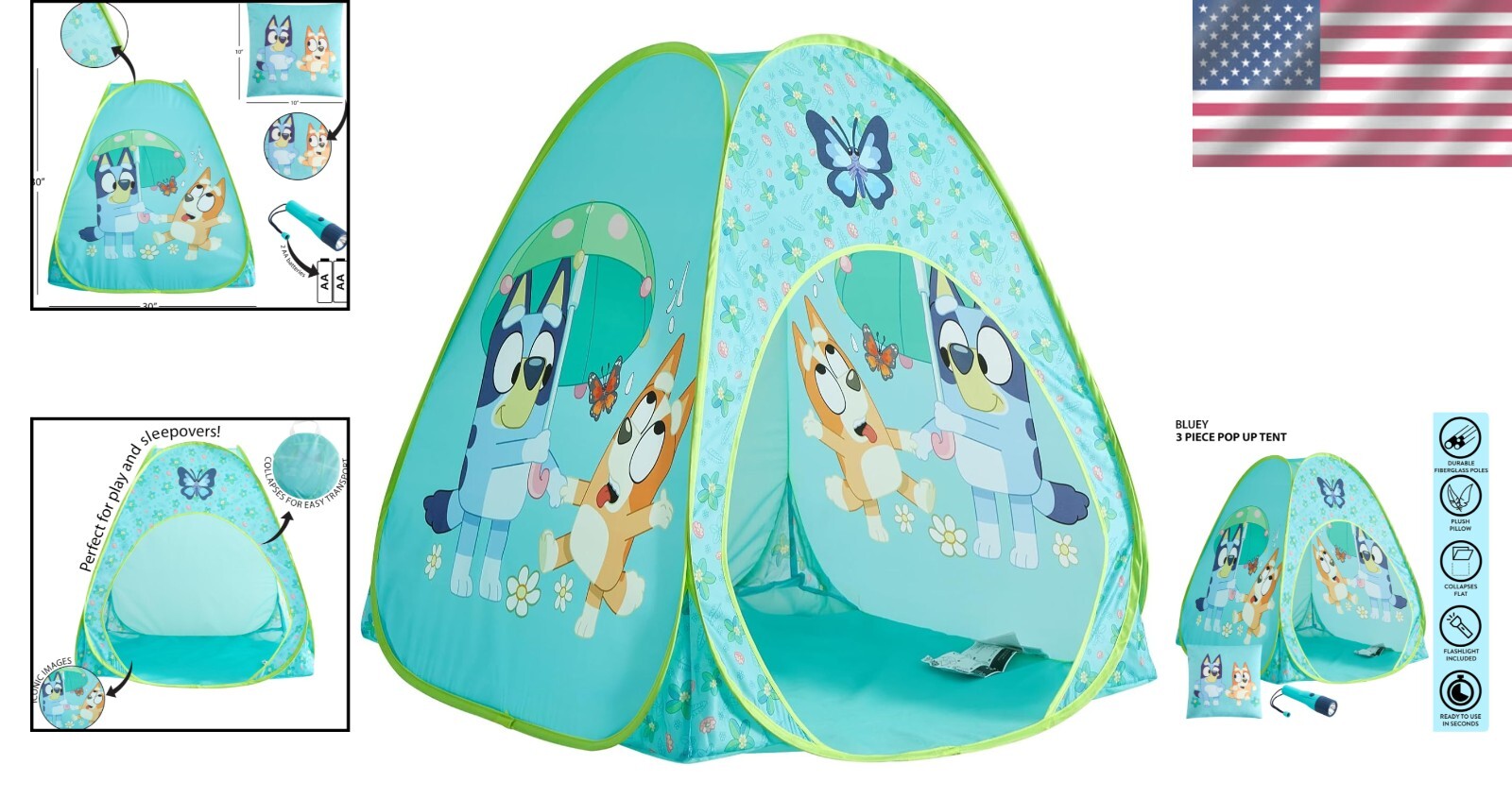 Delightful Bluey Pop-Up Play Tent with Bonus Pillow & Flashlight - Perfect Gift!