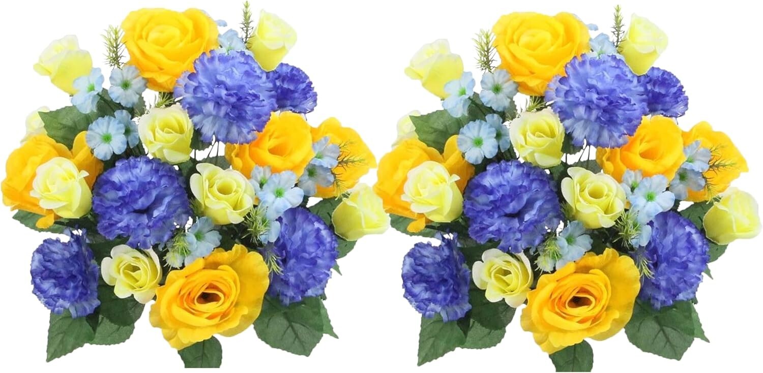 Elegant 2-Pc Mixed Rose & Carnation Faux Flower Set for Home & Memorial Decor