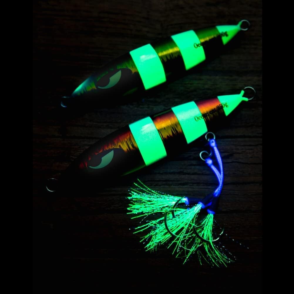 High-Quality Lead Metal Flat Jig with Glow Hooks - Perfect for Saltwater Fishing