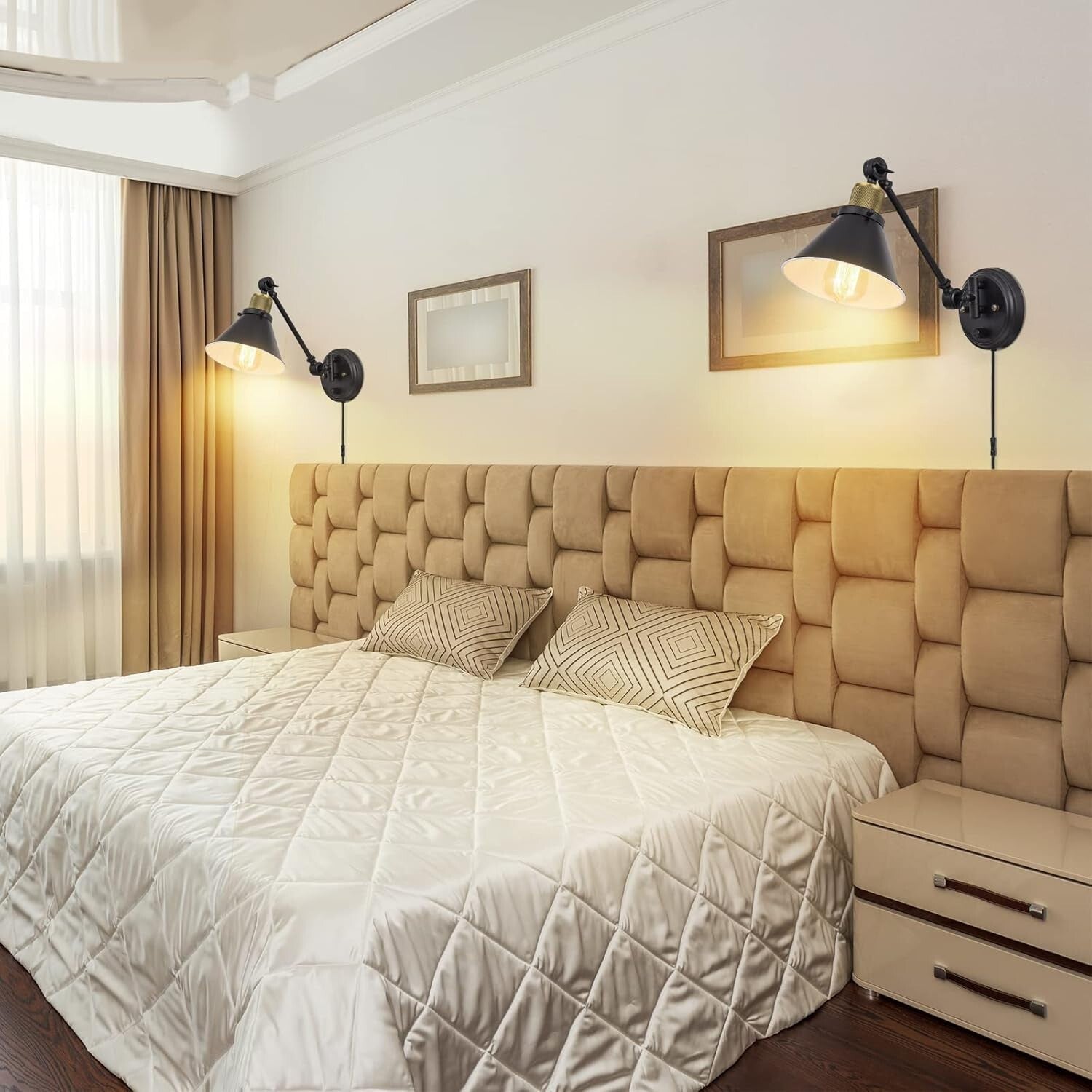 Elegant Dimmable Swing Arm Wall Sconce Set - UL Listed, 2 LED Bulbs Included