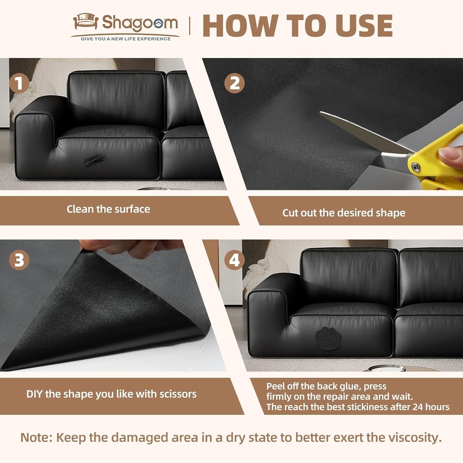 DIY Large Leather Repair Patch, 35x79 Inch Waterproof Adhesive for Home Renewals