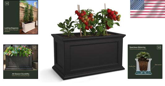 Self-Watering 20x36in Outdoor Planter with Built-In Water Reservoir - Black