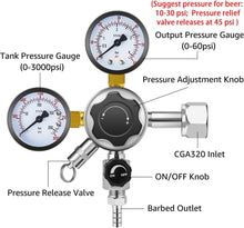 Load image into Gallery viewer, Professional Grade CO2 Regulator for Kegerators - 0-60 PSI Adjustable Control