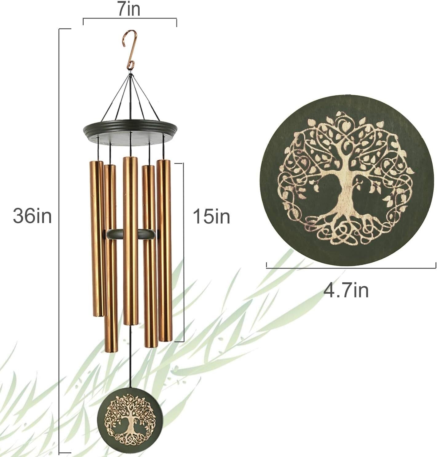 36-Inch Memorial Wind Chime - Deep Tone Outdoor Decor for Loving Remembrance