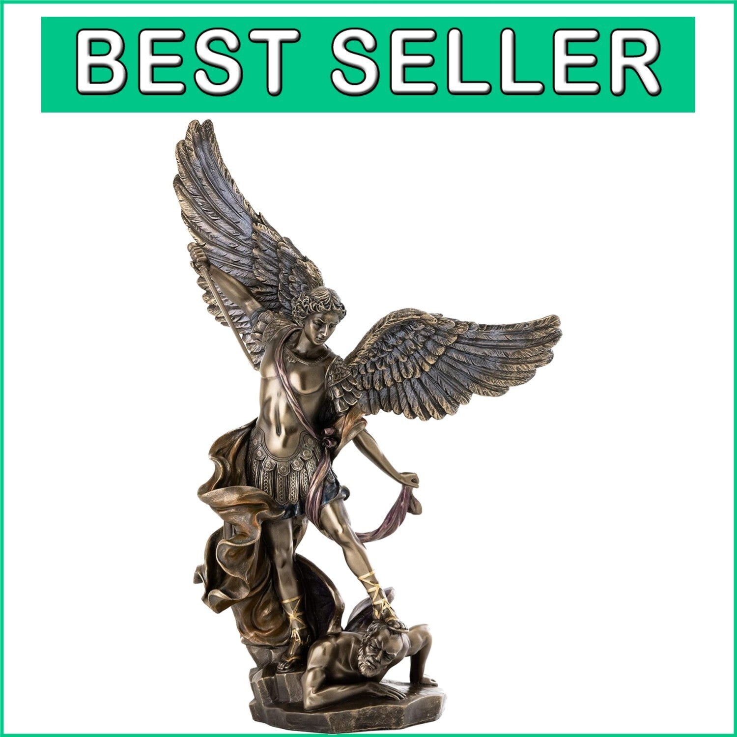 Premium 14.5-Inch St. Michael Statue - Hand-Painted Cold-Cast Bronze Collectible