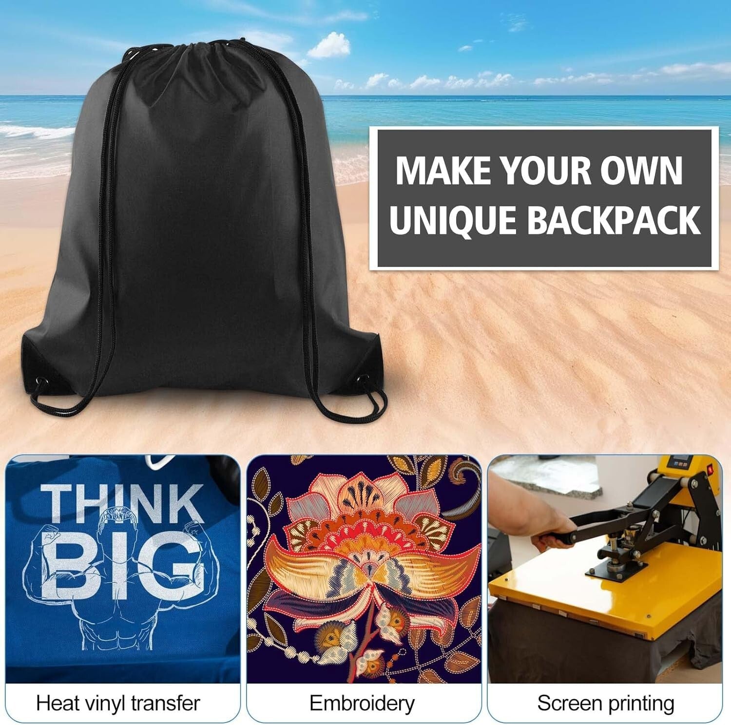Durable 50 Pcs Black Drawstring Backpack Bulk - Perfect for Gym & Outdoor Fun