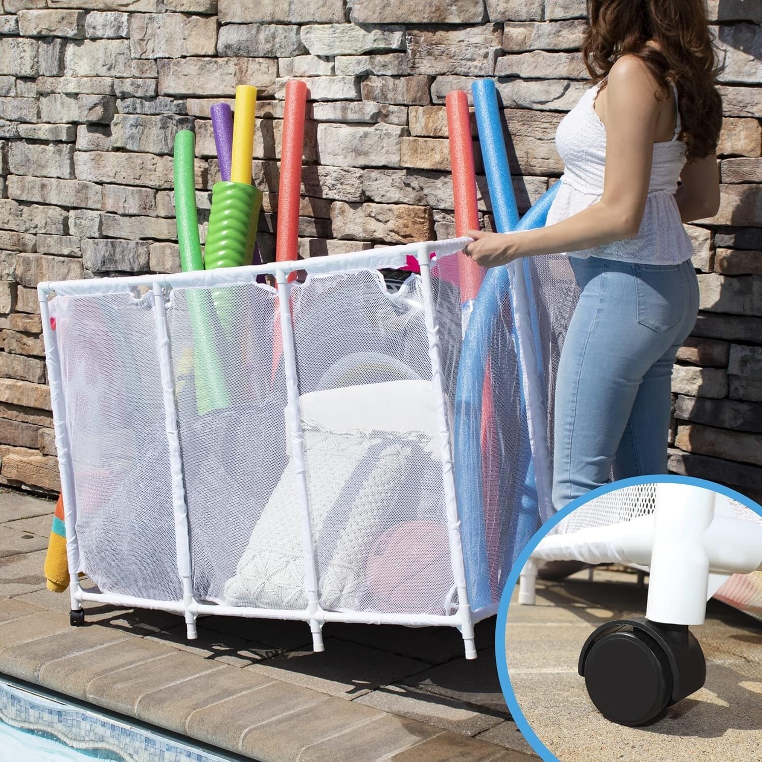 Stylish White Pool Floats & Noodles Organizer - 47.2" W Outdoor Storage Solution