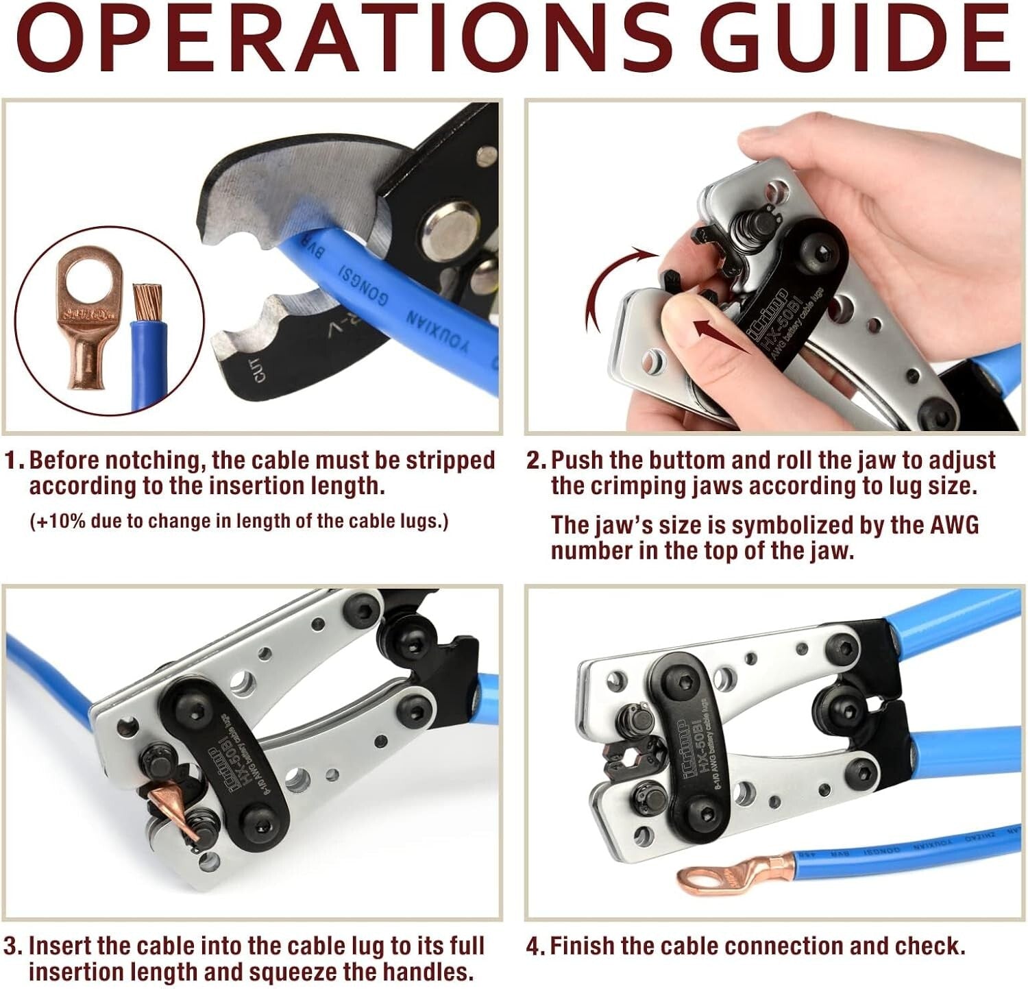 All-in-One Battery Cable Crimper & Stripper with Carrying Case - 34 Piece Set