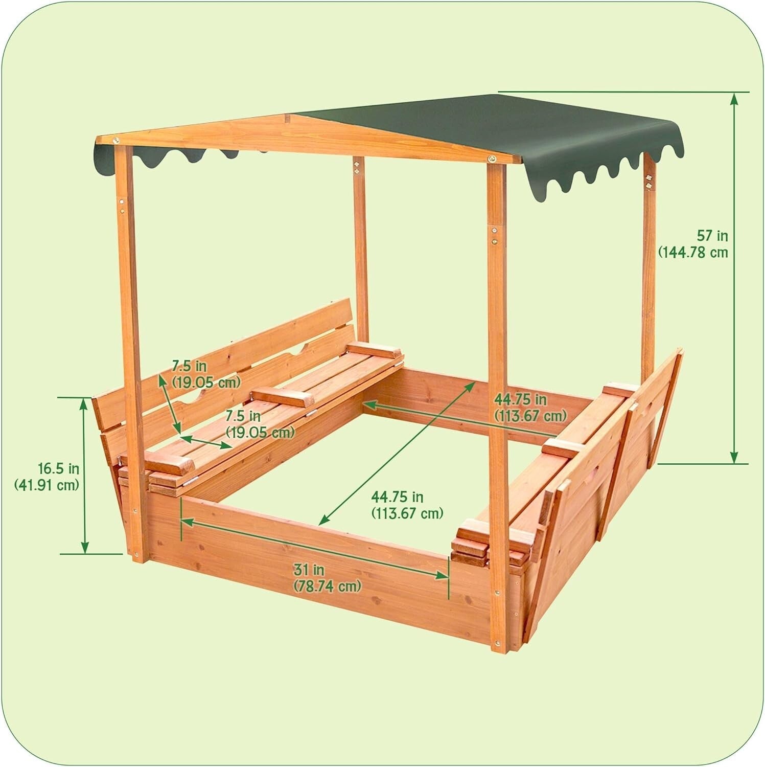 Fun Convertible Cedar Sandbox with Easy-Setup Canopy and Bench Seating - 46.5"