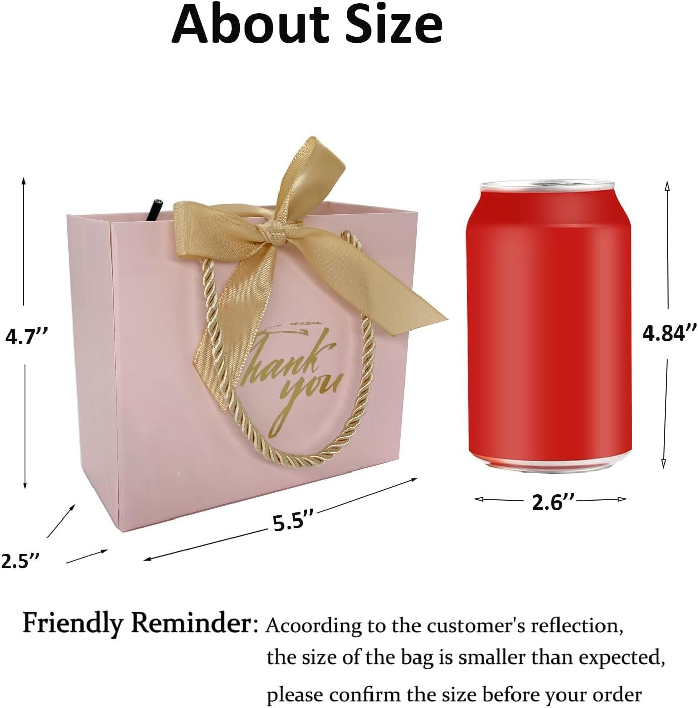 Mini Pink Gift Bags for Baby Showers & Weddings - 5.5x2.5x4.7 Inches - 100 Count