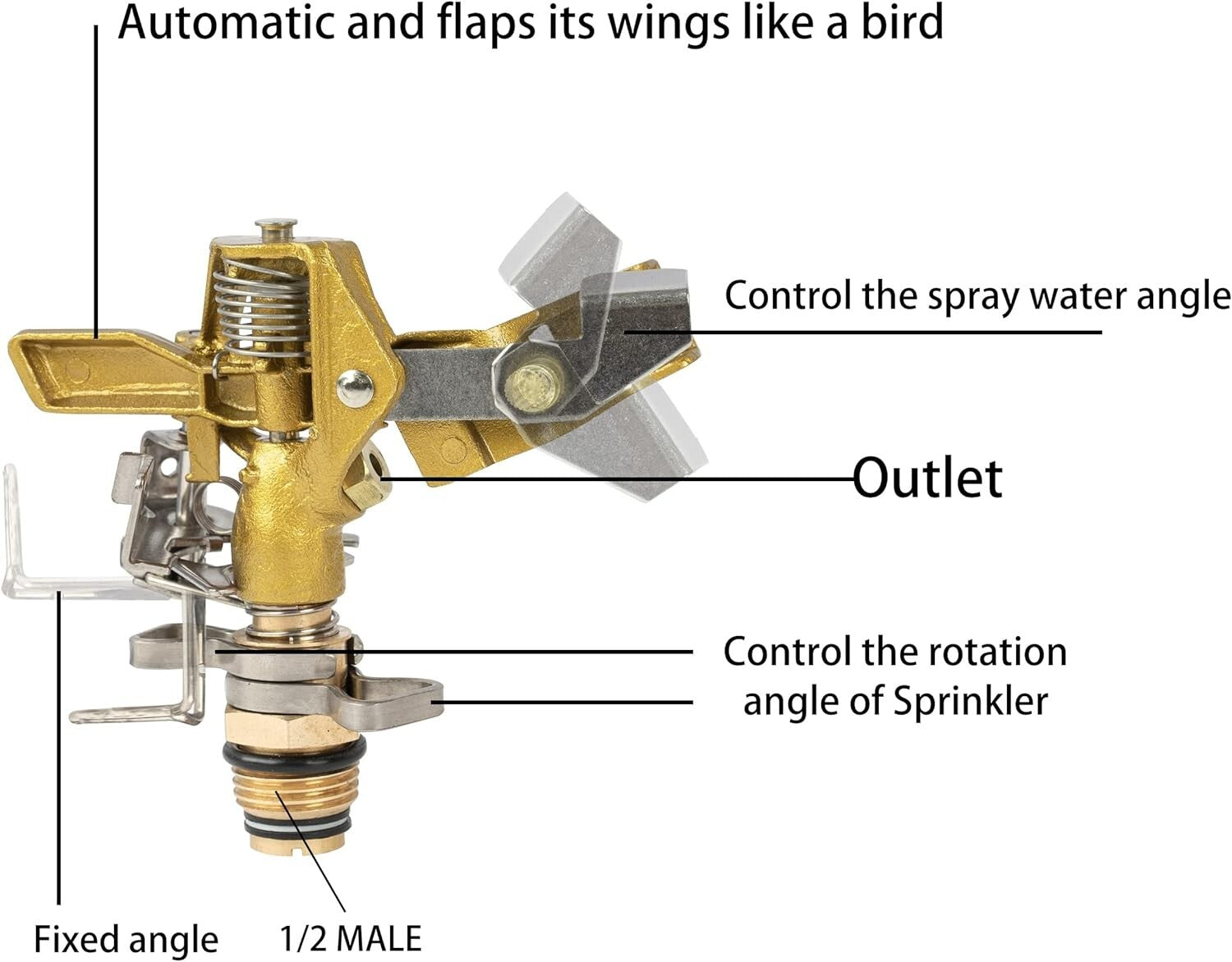 Adjustable 0-360 Degree Brass Impact Sprinkler - Perfect for Large Garden Spaces