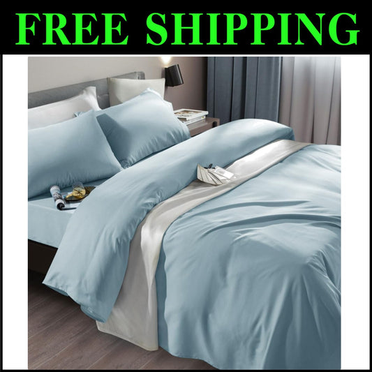 Soft & Cozy 6-Piece Spa Blue Queen Bed Sheet Set - Machine Washable, No Wrinkles