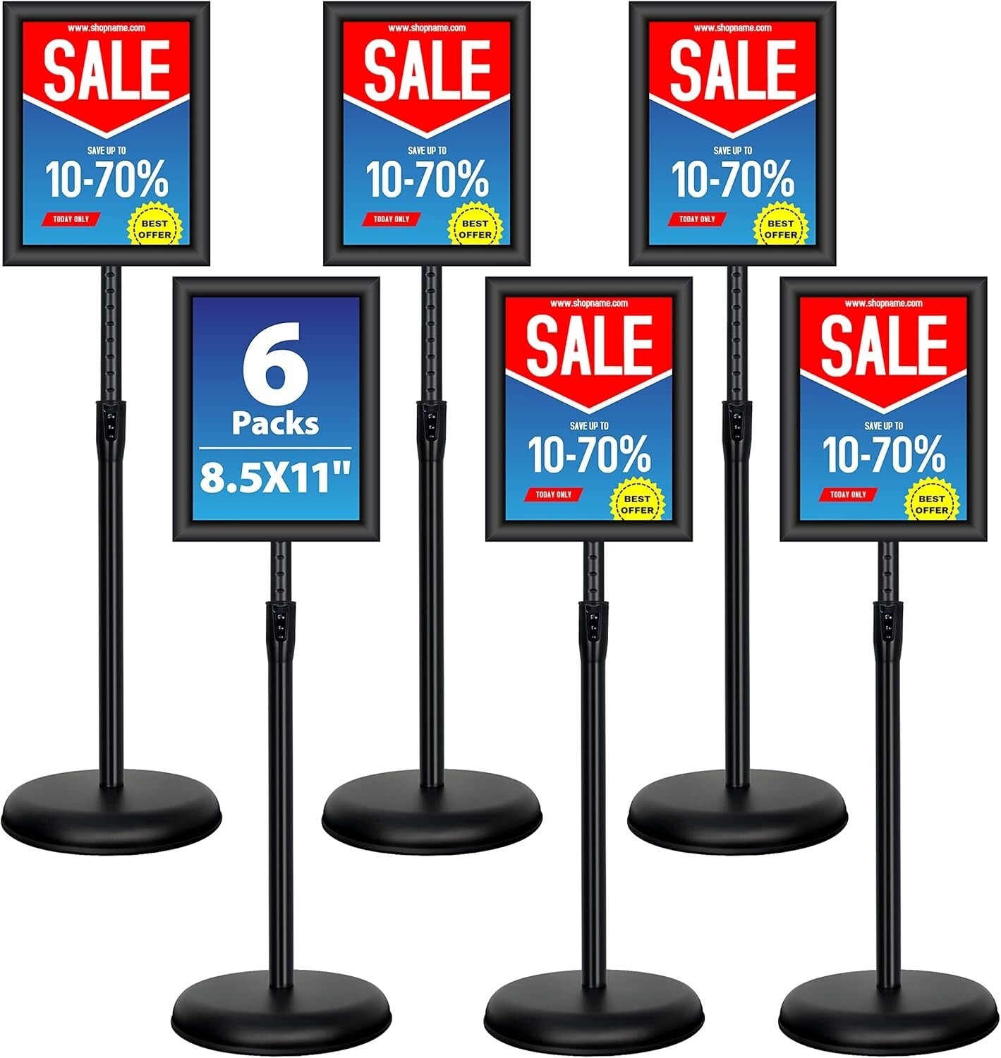6-Pack Adjustable Sign Holder with Heavy Base - Perfect for Indoor & Outdoor