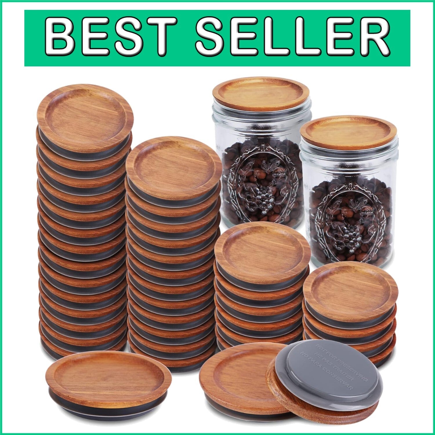 Elegant 36-Piece Acacia Wooden Lids for Wide Mouth Mason Jars - Airtight Seal