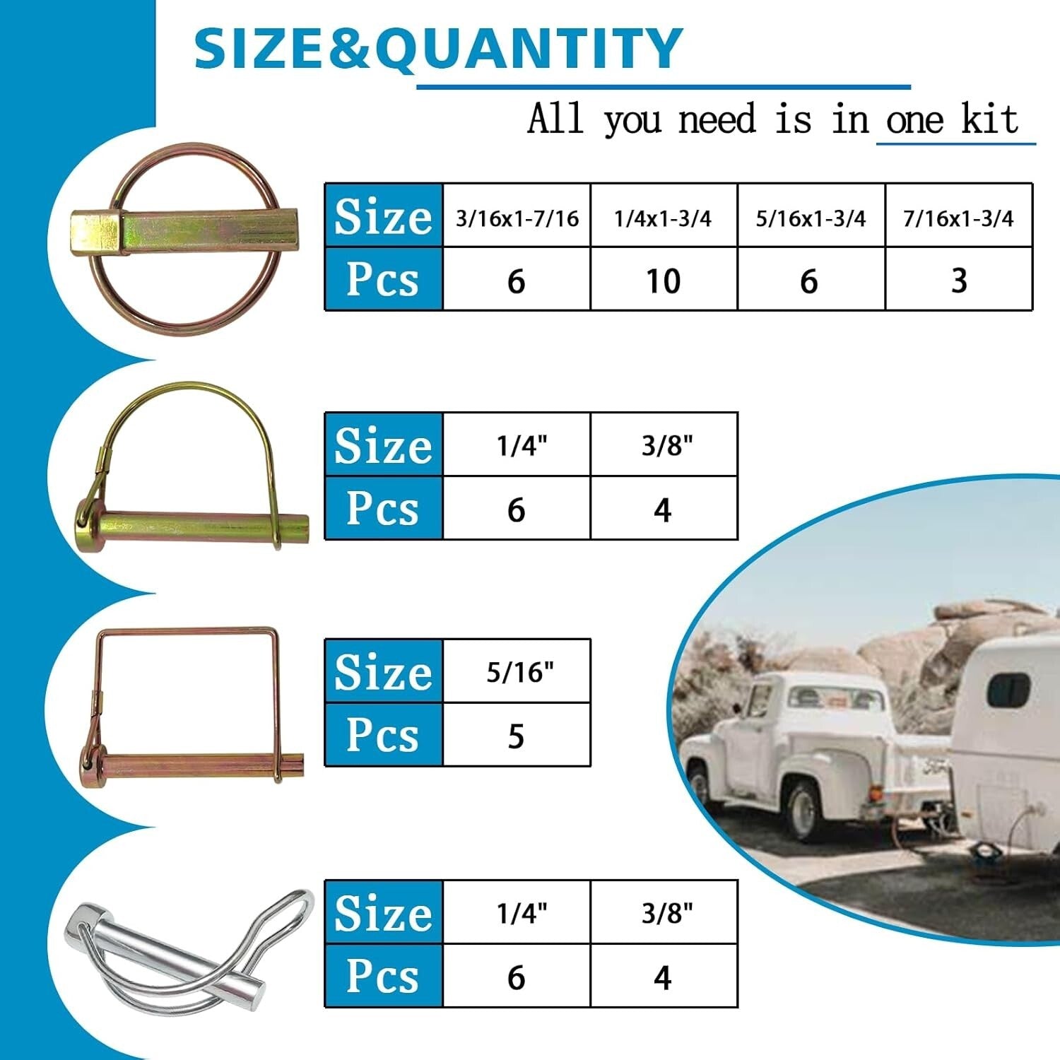 Versatile 202PCS Hitch Pin Set - Includes Lynch, Cotter Pins, Double Organizer