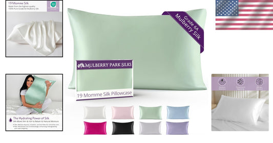 Mulberry Park 19 Momme Silk Pillowcase - Green Standard Size with Deep Closure
