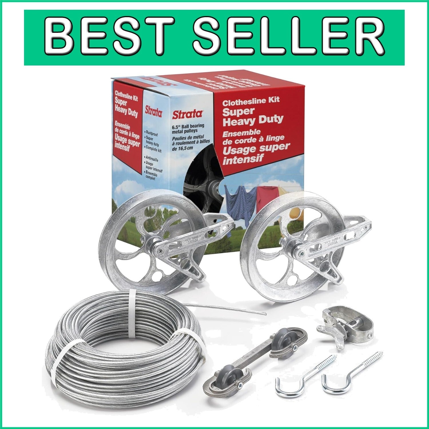 Energy-Saving 150ft Outdoor Clothesline Kit - PVC Coated Steel Wire with Pulleys