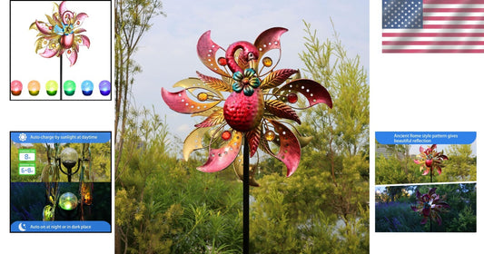 Durable Flamingo Solar Wind Sculpture - 62.5 Inches of Whimsical Garden Charm